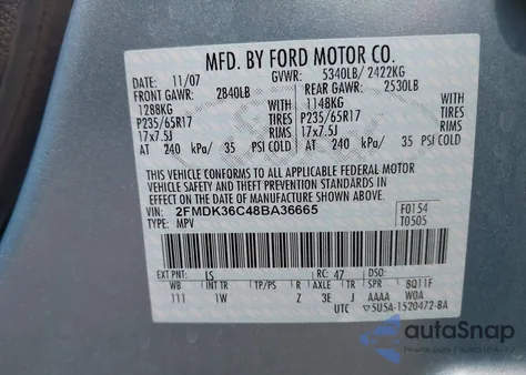2008 Ford Edge Se z USA, uszkodzony, nr VIN 2FMDK36C48BA36665